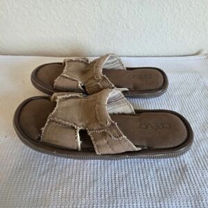 Crevo Mens Canvas Slide Sandals Brown Frayed Strap Slip On Comfort Shoes Size 8